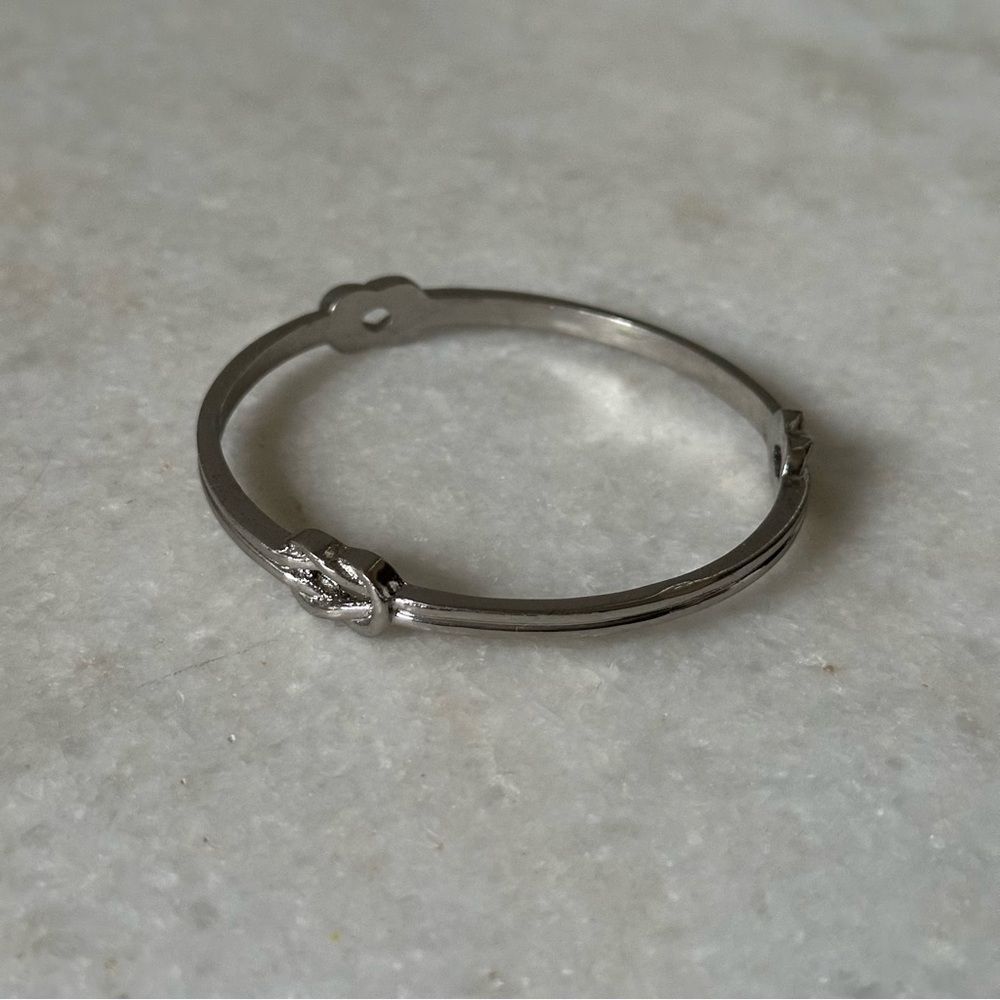 Knotted Cuff Bangle Silver Toned Bangle Bracelet Minimalist Modern Thin Infinity